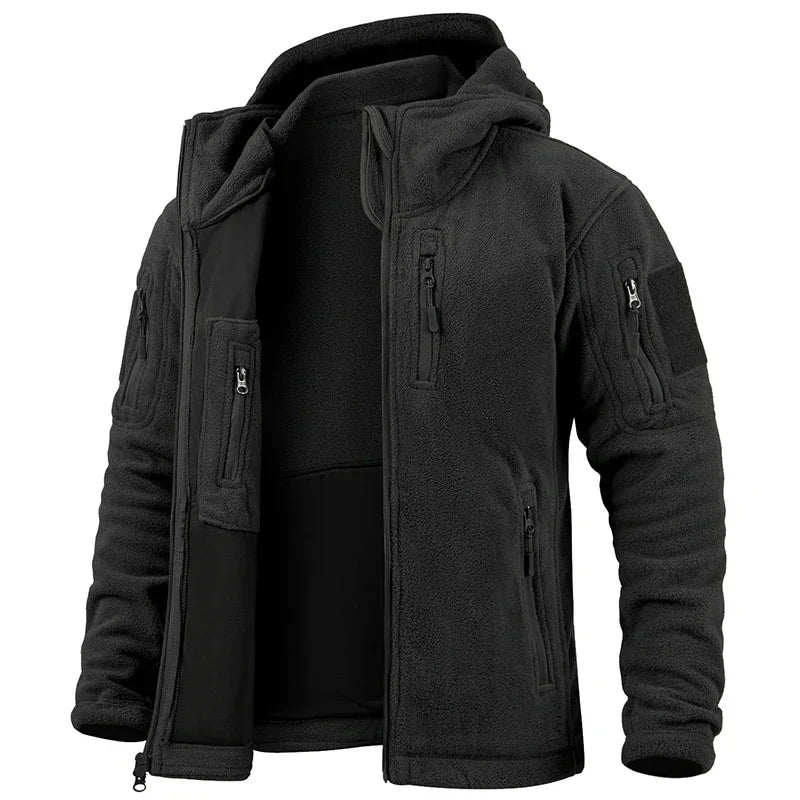 Men's Hunting Fleece Jacket Hiking Hunting Outdoor Fleece  Tactical Jacket Winter Warm Full Zip Military Hoodies Multi-Pockets-8