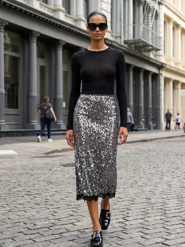 SOHO Women's Sequin & Lace Midi Skirt Prêt-à-Porter BYMANYC ® NY by BYMANYC ® New York