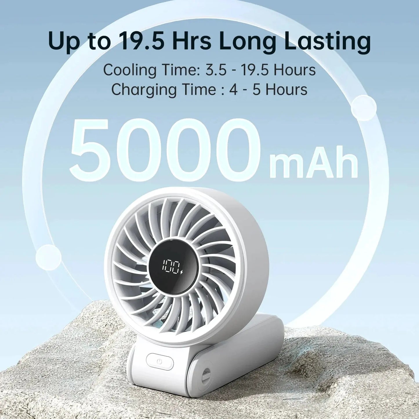 JISULIFE Portable Handheld Fan with LED Display,5 Speeds,5000mAh,150°Folded,3-IN-1 Hand/Desk/Neck Multifunction Personal Fan by JISULIFE Official Store