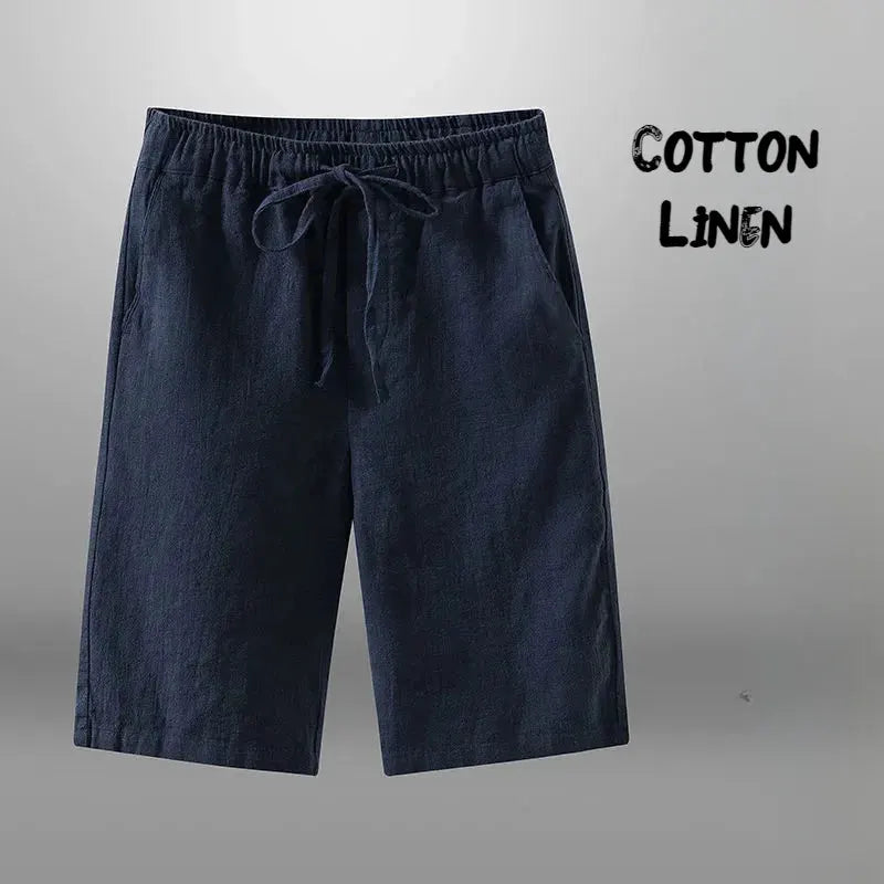 Men’s Cotton-Linen Knee-Length Drawstring Shorts with Pockets and Regular Fit by Vimost Shop