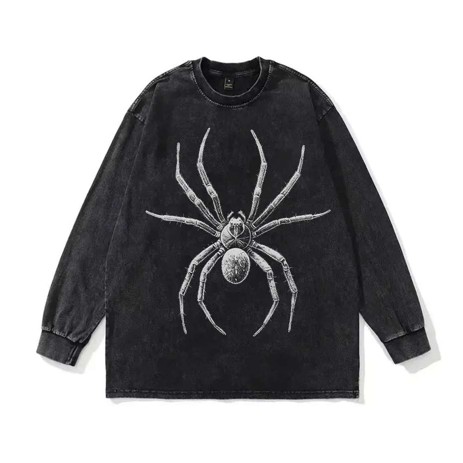 Spider Hand-Drawn Graphic Distressed Oversized Cotton T-Shirt-1