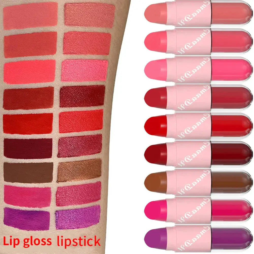 18 Colors 2 in 1 Matte Lipstick Liquid Purple Lip Glaze Double Head Lip Makeup Lasting Waterproof Velvet Sexy Dark Red Lipsticks by HMEINA Store