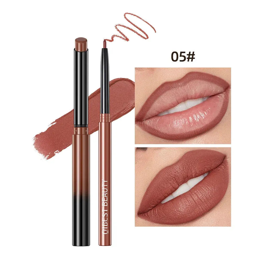 QIBEST 2pcs Lipstick Lipliner Pen Set Matte Velvet Lip Liner Pencil Contour Makeup Sexy Red Lip Stick Long Lasting Cosmetics by QiBest Official Store