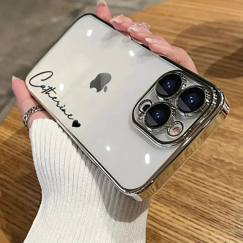 15 16 Pro Max Personalised Customized Name Case For iPhone 16 15 14 13 12 11 Pro Max Plating Transparent Clear Cover 16 Pro Max by Real Me Customized Store