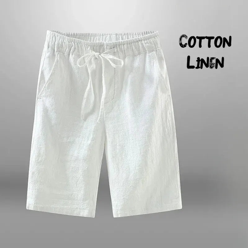 Men’s Cotton-Linen Knee-Length Drawstring Shorts with Pockets and Regular Fit by Vimost Shop