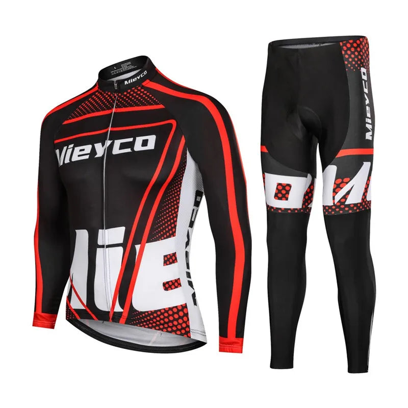 Men Long Sleeve Cycling Jersey Set MTB Road Bike Breathable Outdoor Cycling Suit-11