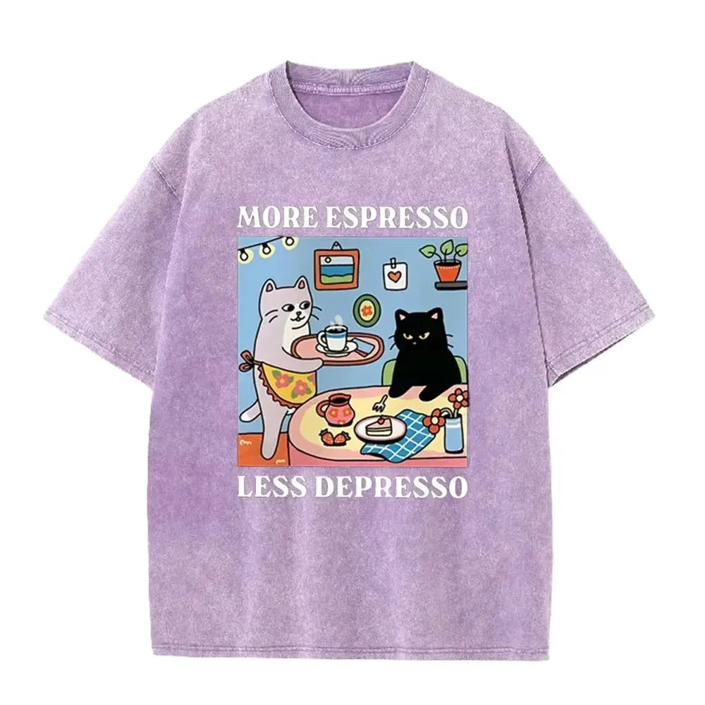 Vintage Black Cat Coffee T Shirt More Espresso Less Depresso Graphic Acid Wash Tee by Vimost Shop