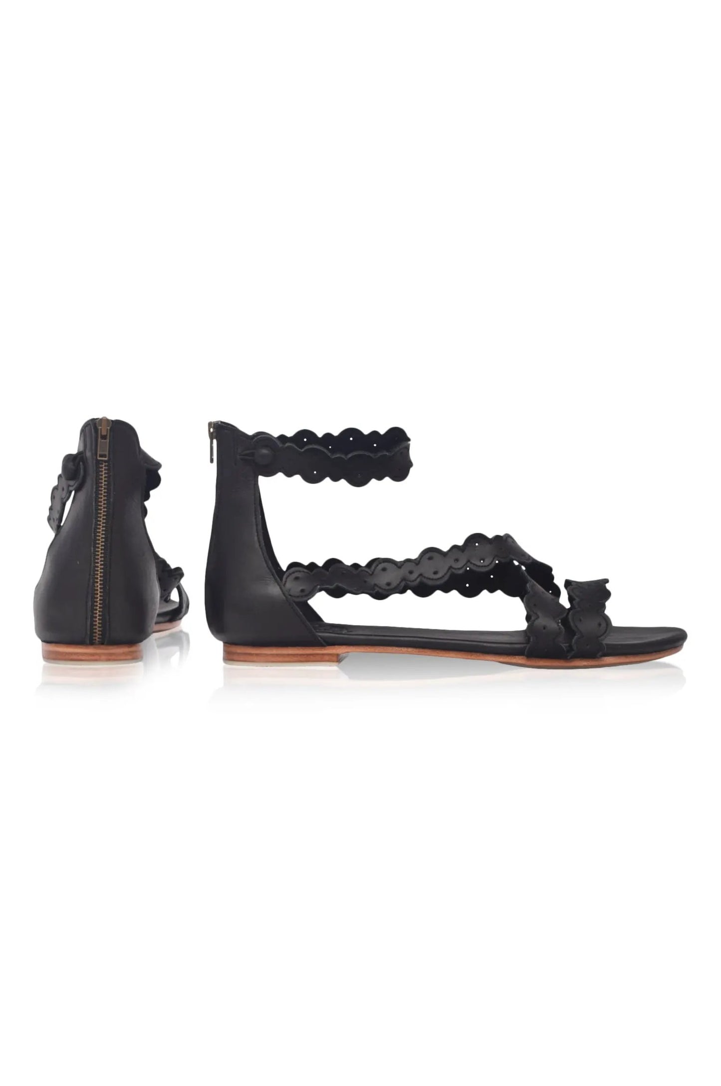 Salty Sea Scalloped Criss Cross Leather Sandals (Sz. 5) by ELF
