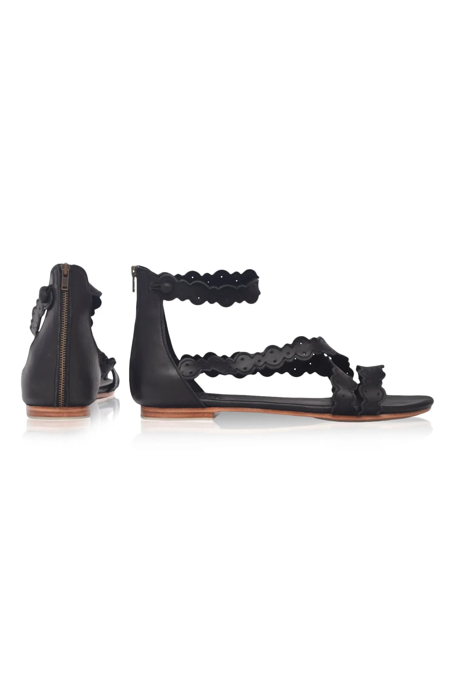 Salty Sea Scalloped Criss Cross Leather Sandals (Sz. 5) by ELF