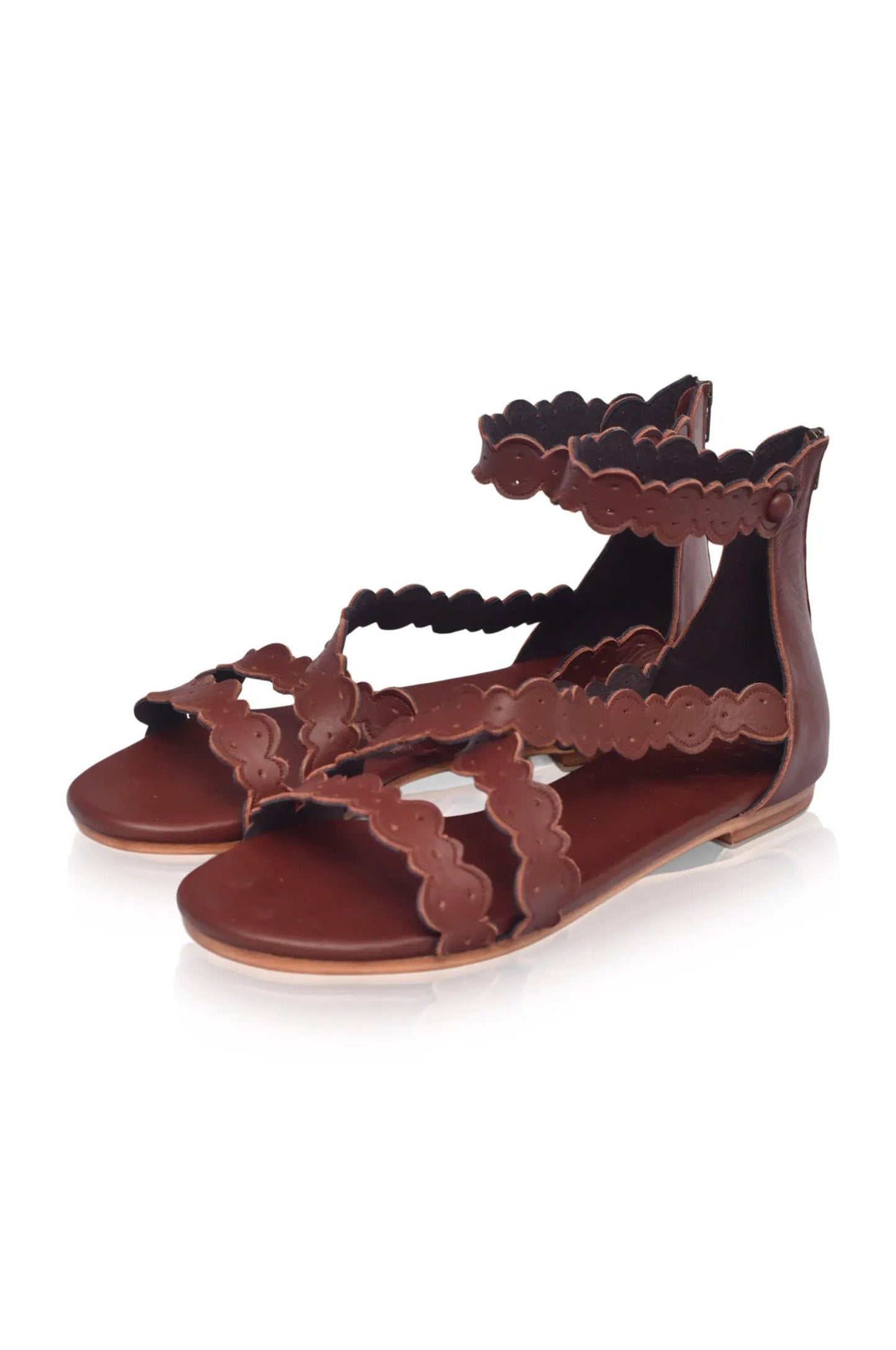 Salty Sea Scalloped Criss Cross Leather Sandals by ELF