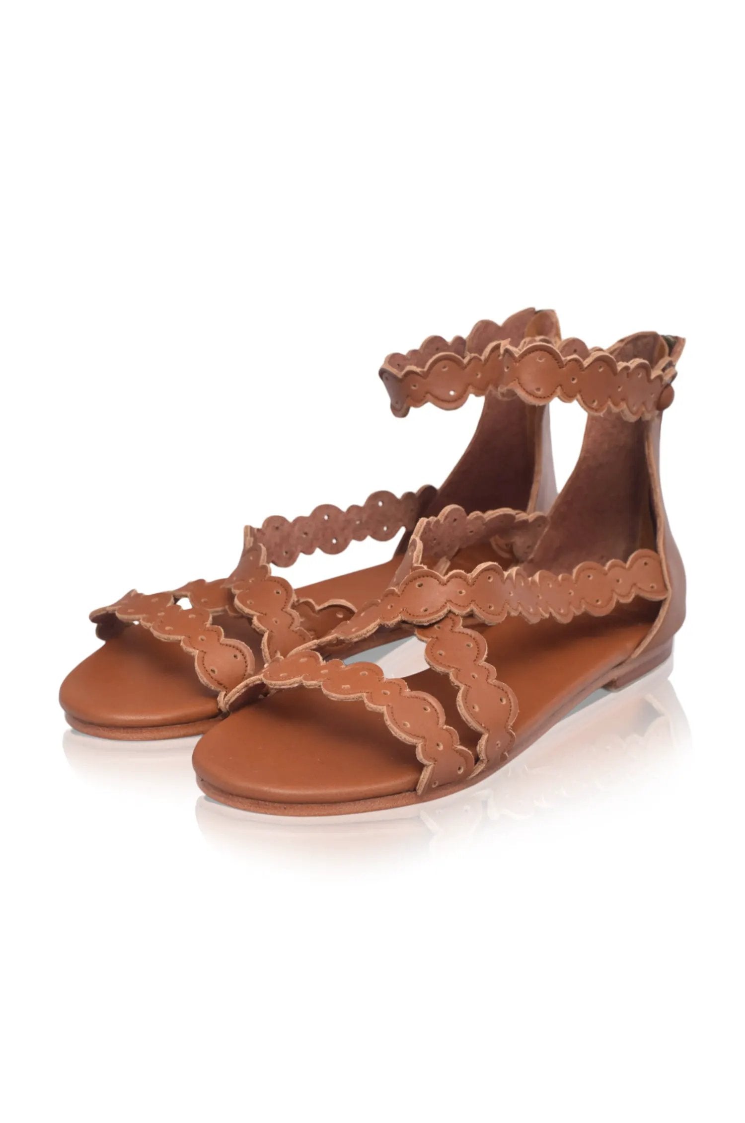Salty Sea Scalloped Criss Cross Leather Sandals by ELF