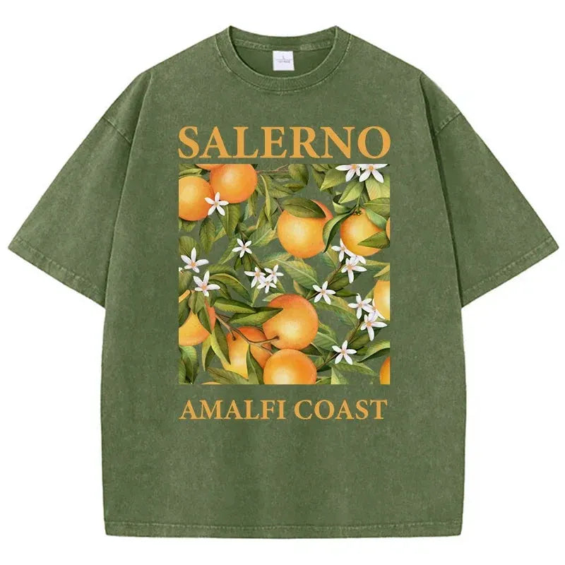 Fresh Orange Design Men's Washed Short Sleeve T-shirt Summer Casual Hip Hop Top Loose Cotton Short Sleeve by Vimost Shop