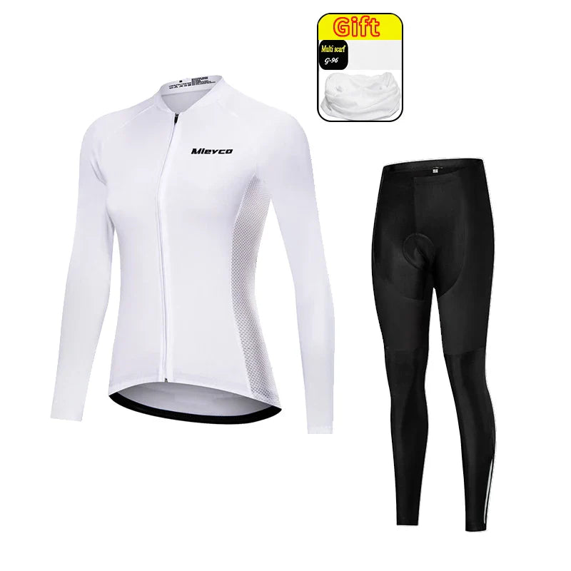 Women Long Sleeve Cycling Jersey Set MTB Bike Pants Kit Breathable Sportswear-17