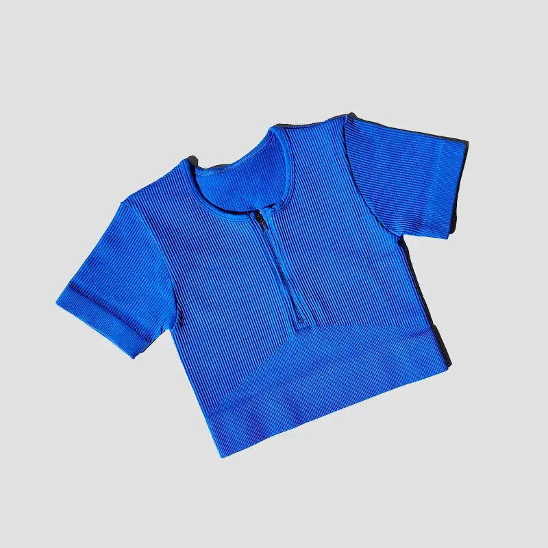 Women’s Seamless Short Sleeve Zip-Up Yoga Crop Top for Workout, Gym & Running by Vimost Shop