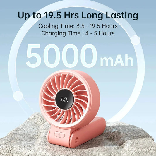 JISULIFE Portable Handheld Fan with LED Display,5 Speeds,5000mAh,150°Folded,3-IN-1 Hand/Desk/Neck Multifunction Personal Fan by JISULIFE Official Store