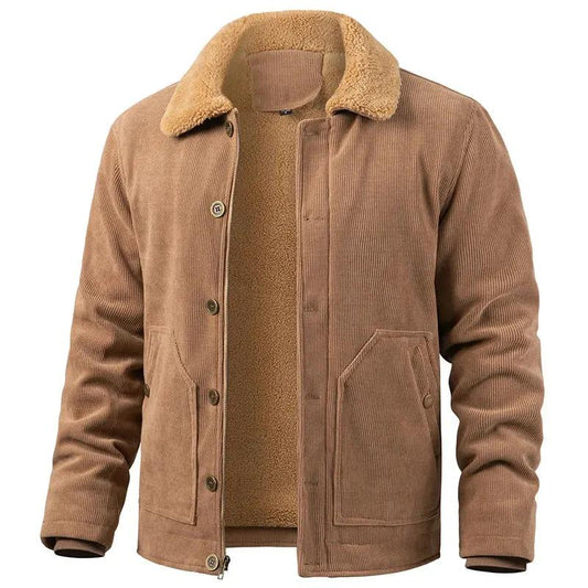 Men's Winter Corduroy Jacket Warm Fleece Lined Cargo Work Coat Casual Thick Sherpa Collar Trucker Deck Navy Jackets by Vimost Shop