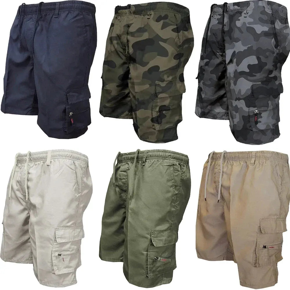 Men's Loose-Fit Cargo Shorts with Drawstring Waist and Multiple Pockets by Vimost Shop