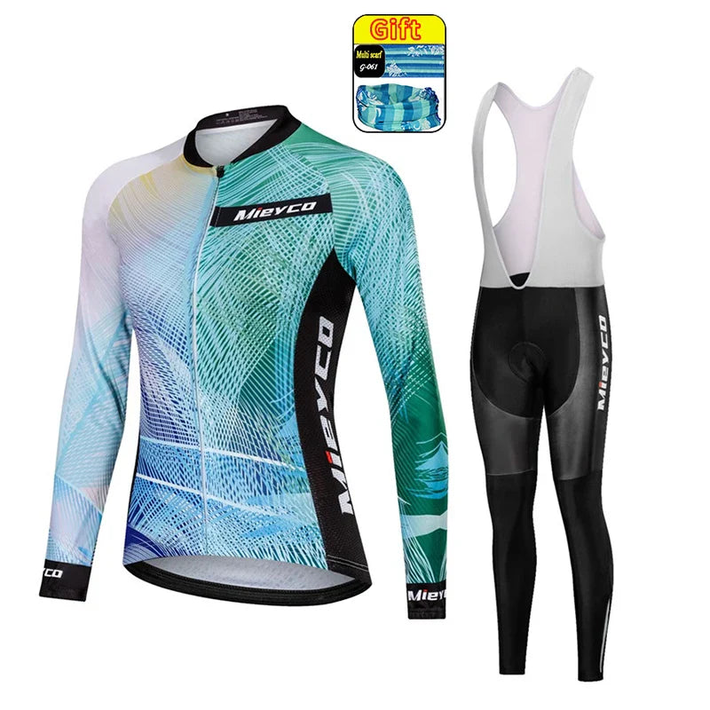 Women Long Sleeve Cycling Jersey Set MTB Bike Pants Kit Breathable Sportswear-15