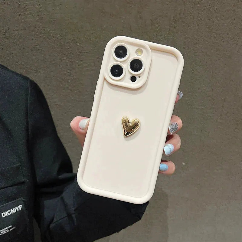 3D Gold Heart Silicone Soft Phone Case For iPhone 15 14 13 12 11 16 17 Pro Max XS XR 7 8 Plus SE Shockproof Candy Matte Cover by Shop1103740101 Store