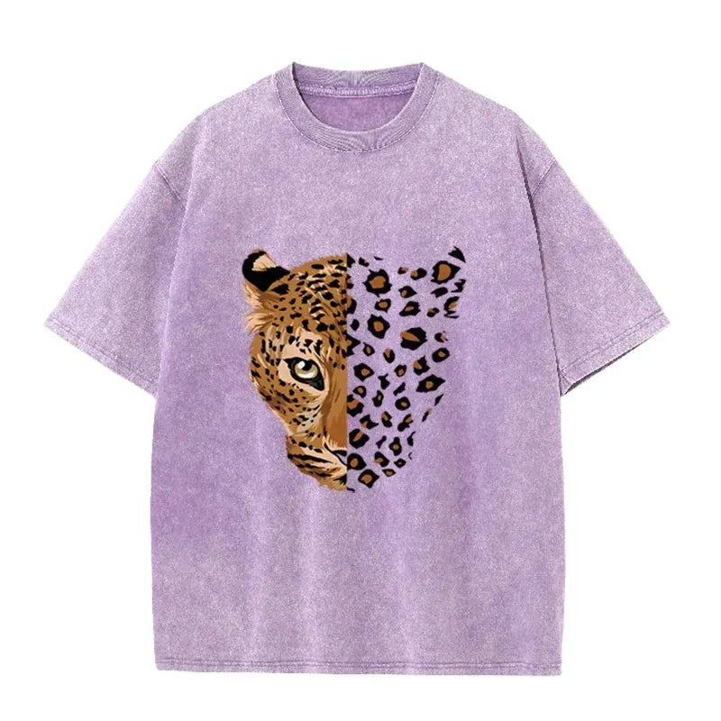 Vintage Purple Leopard Graphic T Shirt Animal Print Acid Wash Oversized Tee by Vimost Shop