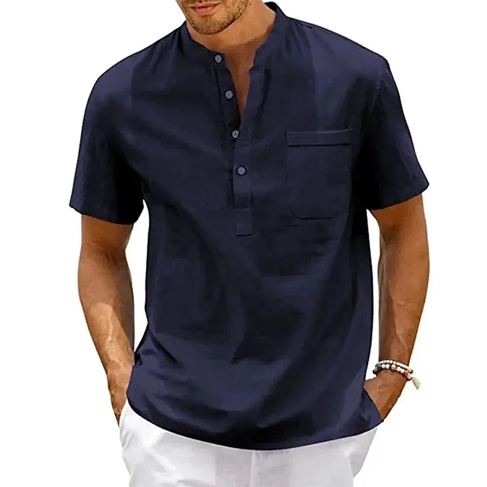 Men’s Short-Sleeve Cotton-Linen Henley Shirt by Vimost Shop