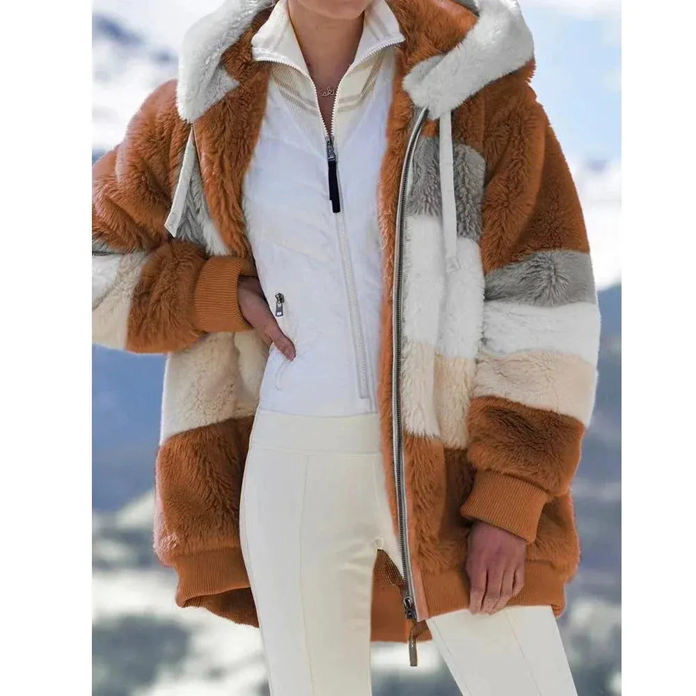 Women’s Hooded Zip-Front Patchwork Jacket by Vimost Shop
