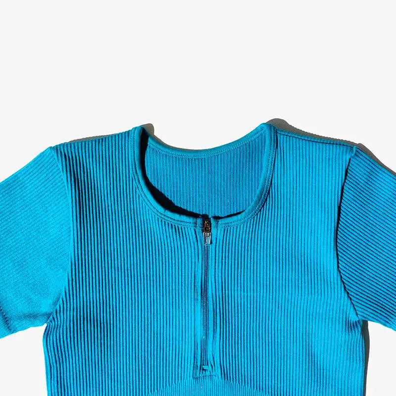 Women’s Seamless Short Sleeve Zip-Up Yoga Crop Top for Workout, Gym & Running by Vimost Shop