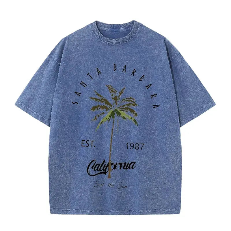 Vintage Palm Tree Print T Shirt Santa Barbara Retro Washed Cotton Tee by Vimost Shop