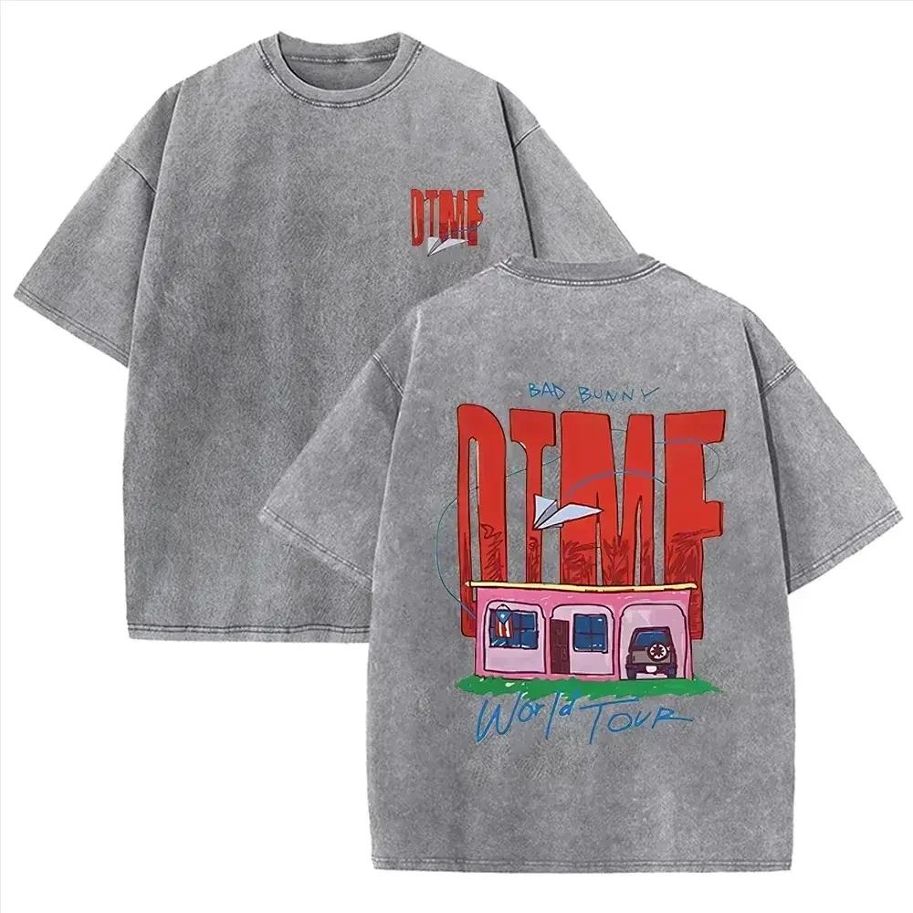 Bad Bunny DTMF World Tour Print Vintage Washed Black Casual T Shirt by Vimost Shop