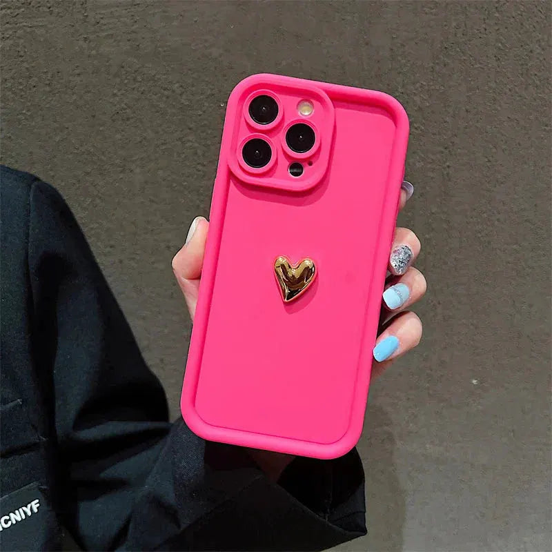 3D Gold Heart Silicone Soft Phone Case For iPhone 15 14 13 12 11 16 17 Pro Max XS XR 7 8 Plus SE Shockproof Candy Matte Cover by Shop1103740101 Store