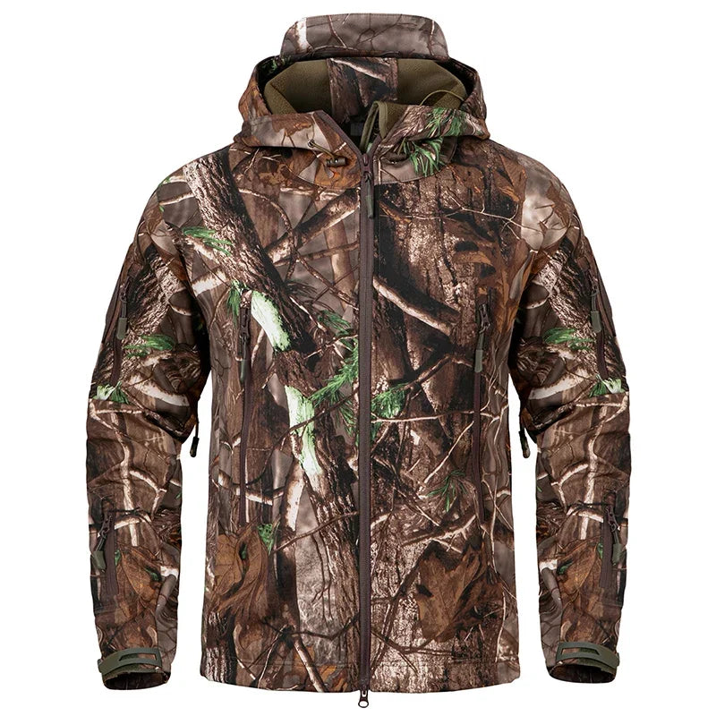 Men's Silent Camouflage Hunting Jacket Waterproof Fleece Tactical Jackets Soft Shell Outdoor Hiking Fishing Hooded Coat-6