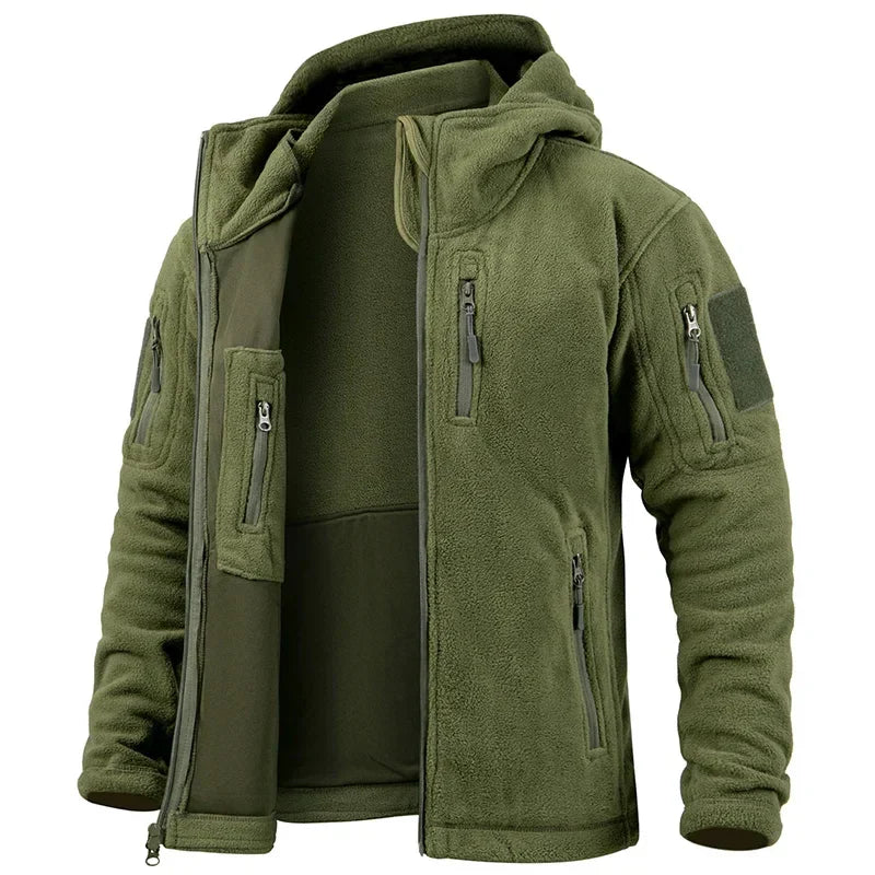Men's Hunting Fleece Jacket Hiking Hunting Outdoor Fleece  Tactical Jacket Winter Warm Full Zip Military Hoodies Multi-Pockets-0