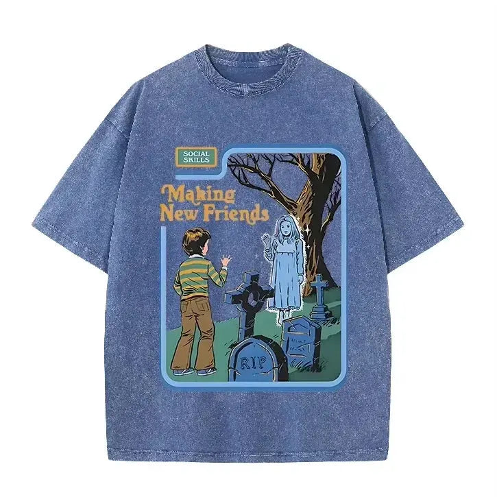 Green Acid Wash Making Friends Ghost Cemetery Vintage Halloween Tee by Vimost Shop