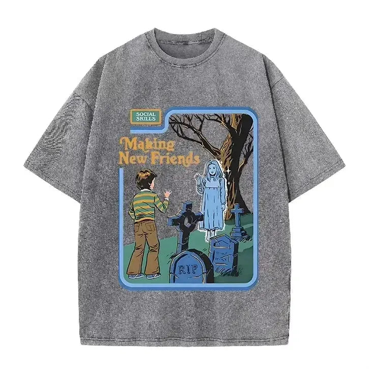 Green Acid Wash Making Friends Ghost Cemetery Vintage Halloween Tee by Vimost Shop