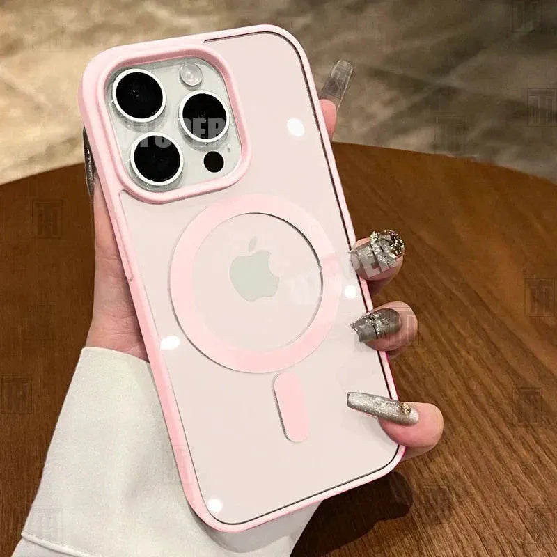 Pink Transparent Acrylic Case for iPhone 17 Air 16 15 14 13 12 11 Pro Max Plus Hard Shockproof Powerful Magnetic Magsafe Cover by 100W Dollar Store
