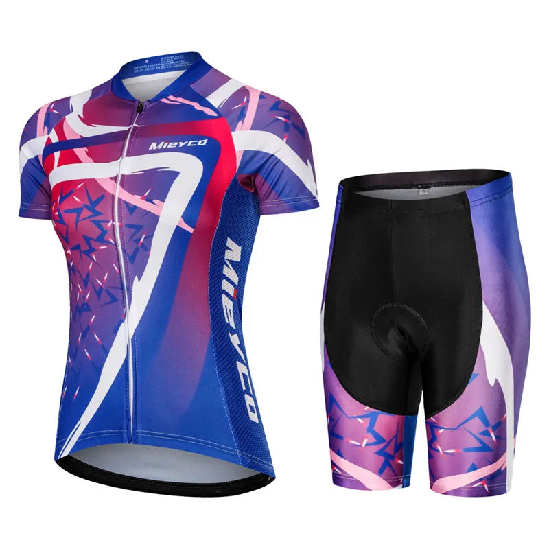 Women Short Sleeve Cycling Jersey Set Summer Bike Bib Shorts Suit-1