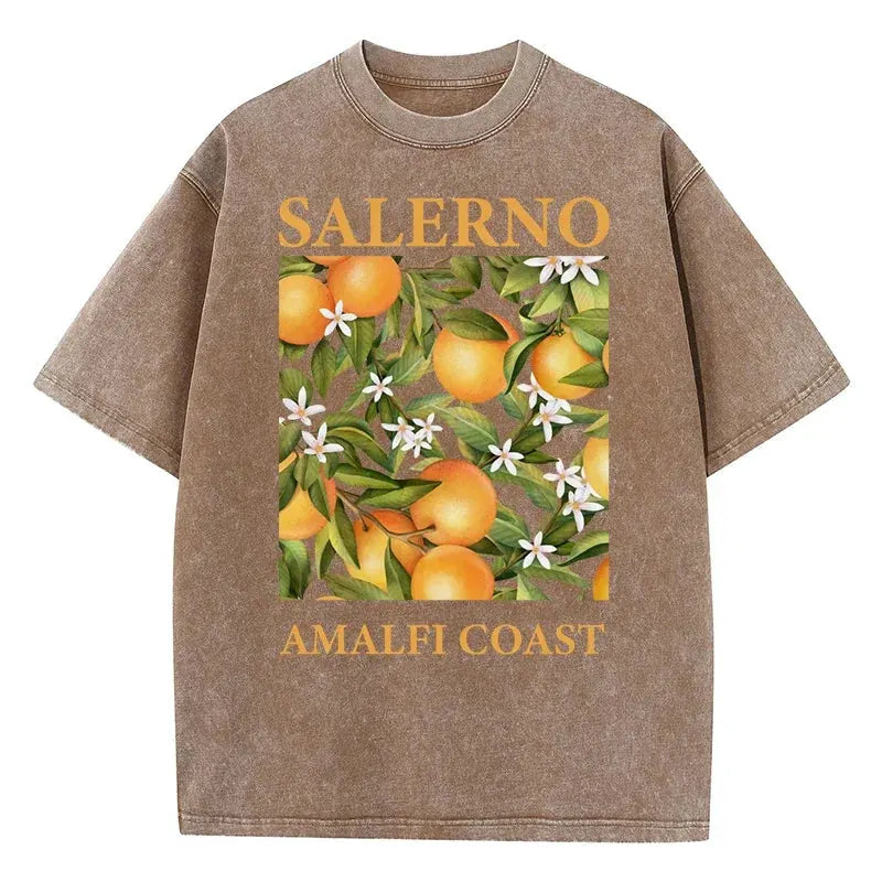 Fresh Orange Design Men's Washed Short Sleeve T-shirt Summer Casual Hip Hop Top Loose Cotton Short Sleeve by Vimost Shop