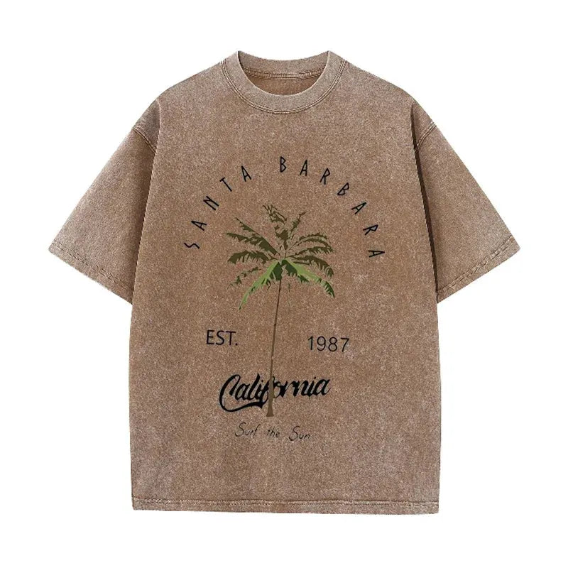 Vintage Palm Tree Print T Shirt Santa Barbara Retro Washed Cotton Tee by Vimost Shop