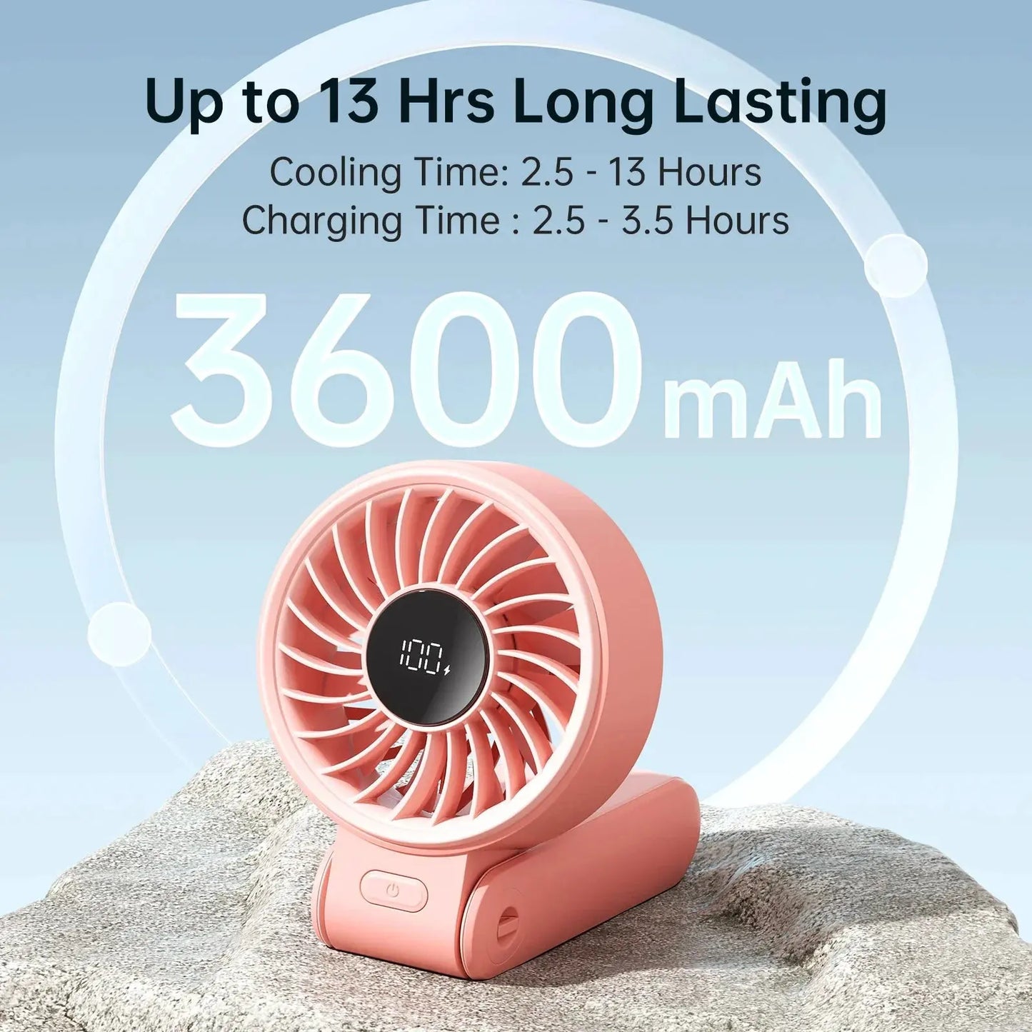 JISULIFE Portable Handheld Fan with LED Display,5 Speeds,5000mAh,150°Folded,3-IN-1 Hand/Desk/Neck Multifunction Personal Fan by JISULIFE Official Store