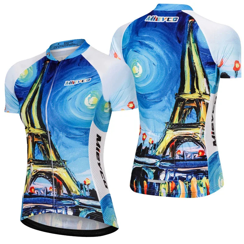 Women Short Sleeve Cycling Jersey Set Summer Bike Bib Shorts Suit-5
