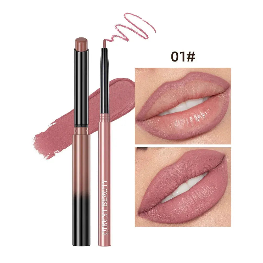 QIBEST Lipstick Pencil Waterproof Sexy Red Nude Purple Matte Tint Lipstick Lasting Lip liner Pen Longlasting Makeup Cosmetics by Factory Makeup Store