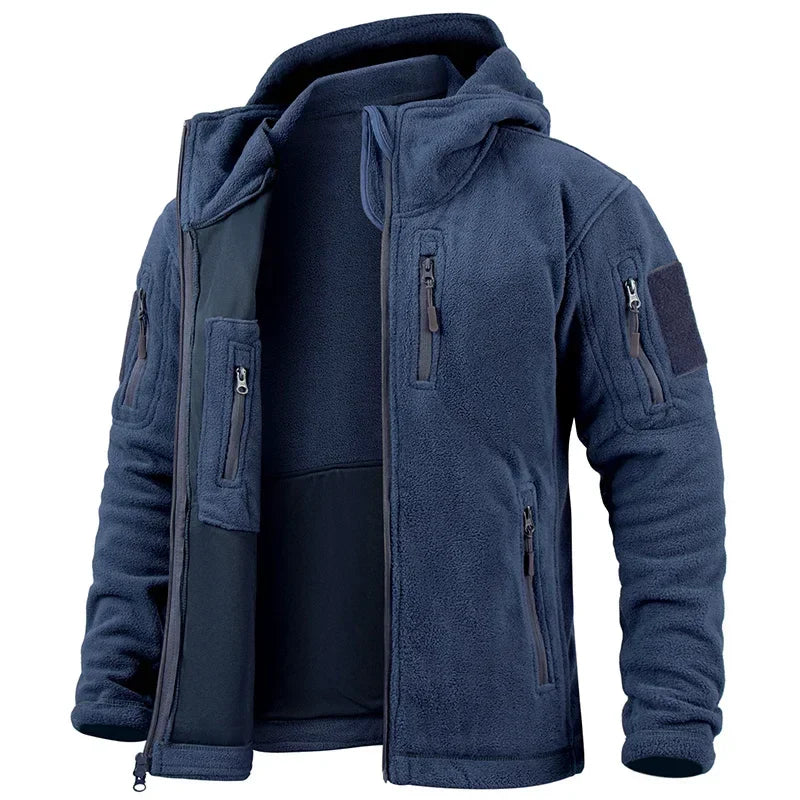 Men's Hunting Fleece Jacket Hiking Hunting Outdoor Fleece  Tactical Jacket Winter Warm Full Zip Military Hoodies Multi-Pockets-6