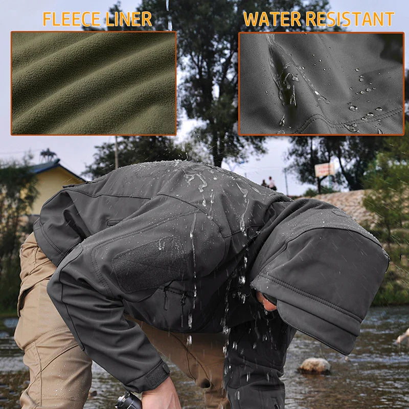 Men's Soft Shell Camouflage Tactical Jacket Men Waterproof Fleece Lined Coat Hooded Outdoor Hiking Hunting Clothes-4