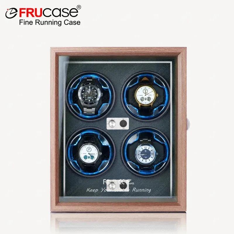 FRUCASE Wooden Watch Winder for Automatic Watches 4 Rolex Box Jewelry Display Collector Storage Wood Grain With Light by Equanimity Essence.