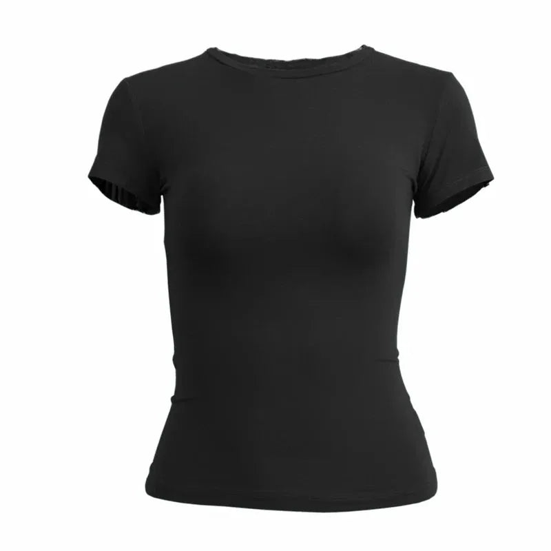 Women’s Slim-Fit Stretch Knit Crew-Neck T-Shirt with Short Sleeves by Vimost Shop