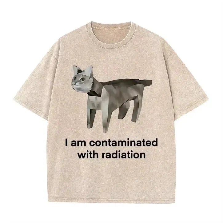 Vintage Washed Green Low Poly Radiation Cat I Am Contaminated Funny Meme Casual T Shirt by Vimost Shop