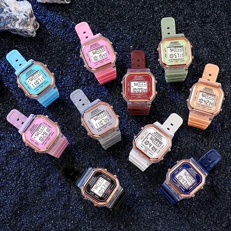 Fashion Brand Student Transparent Electronic Watch Candy Multicolor LED Ladies Sports Waterproof Wirstwatch Clock Gift relógio by Zkceenier Official Store