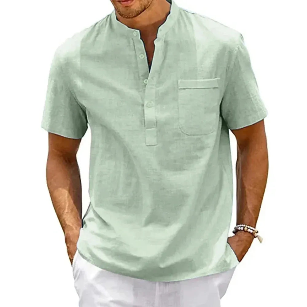 Men’s Short-Sleeve Cotton-Linen Henley Shirt by Vimost Shop