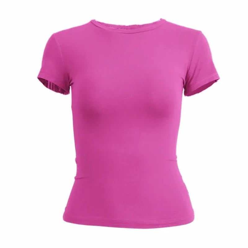 Women’s Slim-Fit Stretch Knit Crew-Neck T-Shirt with Short Sleeves by Vimost Shop