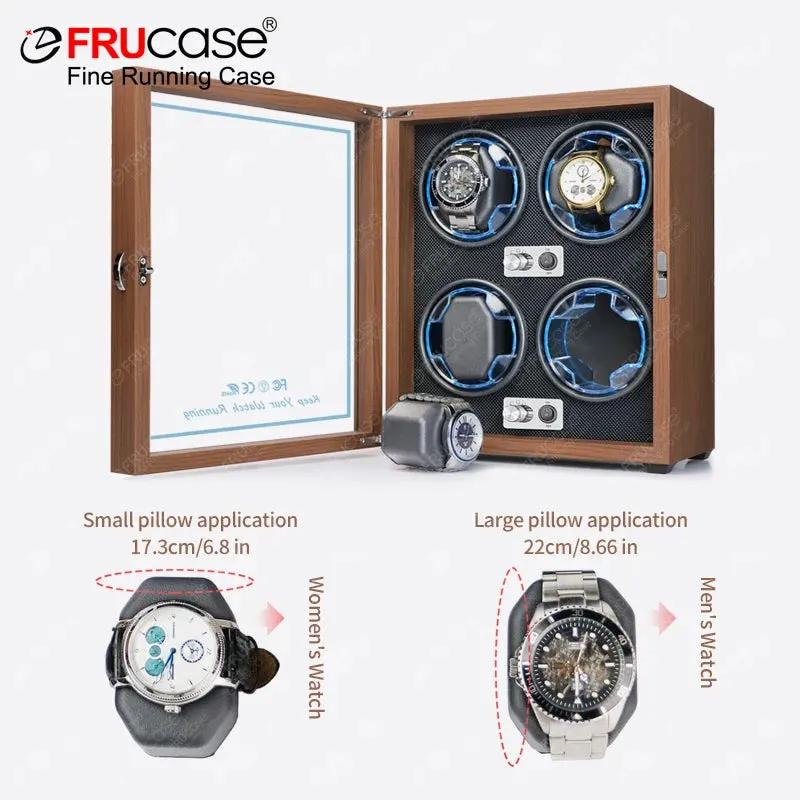 FRUCASE Wooden Watch Winder for Automatic Watches 4 Rolex Box Jewelry Display Collector Storage Wood Grain With Light by Equanimity Essence.